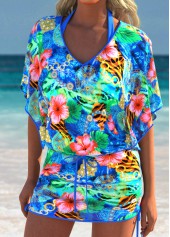Ocean Print Blue V Neck Cover Up