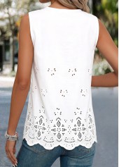 White Lace Trim Sleeveless Split Neck Tank Top | thumb picture 