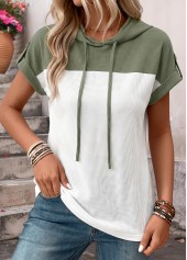 Sage Green Curved Hem Short Sleeve Hooded T Shirt