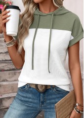 Sage Green Curved Hem Short Sleeve Hooded T Shirt | thumb picture 