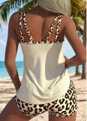 Light Coffee Mid Waisted Patchwork Leopard Tankini Set | thumb picture 