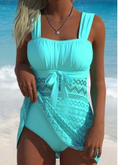 Cyan Mid Waisted Bowknot Tankini Set | thumb picture 
