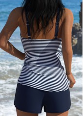 Navy Mid Waisted Tummy Coverage Striped Tankini Set | thumb picture 