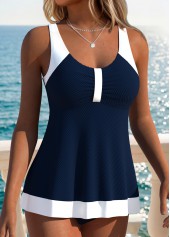 Navy Mid Waisted Patchwork Tankini Set