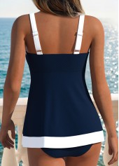 Navy Mid Waisted Patchwork Tankini Set | thumb picture 