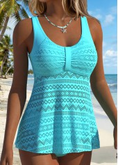 Cyan Mid Waisted Patchwork Tankini Set