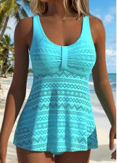 Cyan Mid Waisted Patchwork Tankini Set | thumb picture 