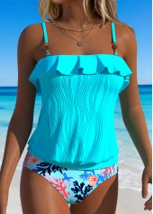 Light Blue Mid Waisted Ruffle Tankini Set | thumb picture 