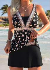 Dusty Purple Mid Waisted Leaf Print Tankini Set