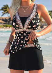 Dusty Purple Mid Waisted Leaf Print Tankini Set | thumb picture 