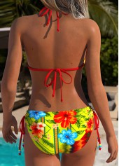 Avocado Green Mid Waisted Bowknot Floral Print Bikini Set | thumb picture 