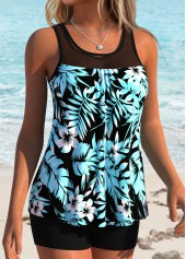 Cyan Patchwork Floral Print Tankini Top-No Bottom