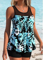 Cyan Patchwork Floral Print Tankini Top-No Bottom | thumb picture 