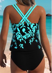 Cyan Mid Waisted Ruffle Leaf Print Tankini Top-No Bottom | thumb picture 