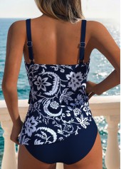 Navy Mid Waisted Surplice Random Floral Print Tankini Set | thumb picture 