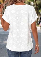 White Lace Trim Short Sleeve Round Neck Blouse | thumb picture 