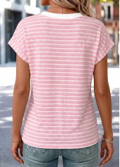 Pink Striped Criss Cross Short Sleeve T Shirt | thumb picture 