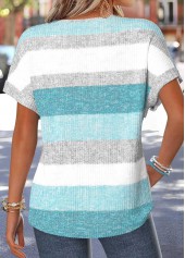 Mint Green Striped Tummy Coverage Short Sleeve T Shirt | thumb picture 