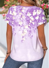 Light Purple Floral Print Tummy Coverage Short Sleeve Blouse | thumb picture 