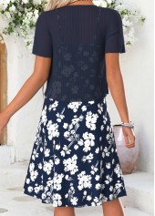 Navy Floral Print Tummy Coverage Short Sleeve Dress | thumb picture 