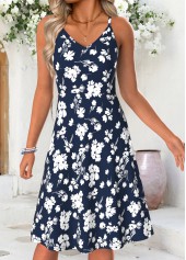Navy Floral Print Tummy Coverage Short Sleeve Dress | thumb picture 