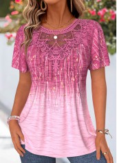 Pink Ombre Tuck Stitch Short Sleeve T Shirt