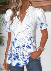 Raw White Floral Print Ruffle Short Sleeve T Shirt | thumb picture 