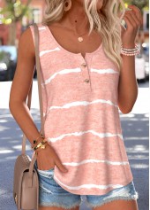 Pink Striped Tummy Coverage Sleeveless Round Neck Tank Top