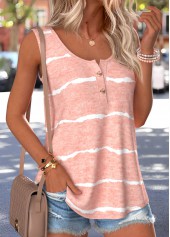 Pink Striped Tummy Coverage Sleeveless Round Neck Tank Top | thumb picture 