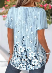 Light Grey Floral Print Tummy Coverage Short Sleeve Blouse | thumb picture 