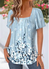 Light Grey Floral Print Tummy Coverage Short Sleeve Blouse | thumb picture 