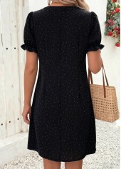 Black Polka Dot Short Tummy Coverage Split Neck Dress | thumb picture 