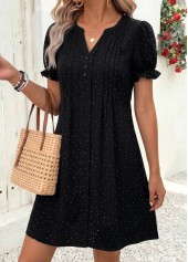 Black Polka Dot Short Tummy Coverage Split Neck Dress | thumb picture 