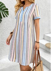Multi Color Short Patchwork Split Neck Dress | thumb picture 
