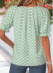 Light Green Polka Dot Ruffle Short Sleeve Blouse | thumb picture 