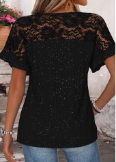 Black Patchwork Short Sleeve Round Neck T Shirt | thumb picture 