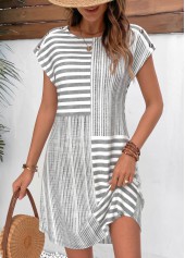 Light Grey Marl Striped Short Tummy Coverage Dress | thumb picture 