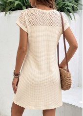 Beige Short Patchwork Round Neck Dress | thumb picture 