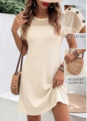 Beige Short Patchwork Round Neck Dress