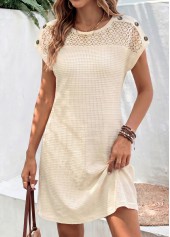 Beige Short Patchwork Round Neck Dress | thumb picture 