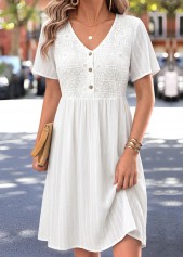 White Short Patchwork V Neck Dress