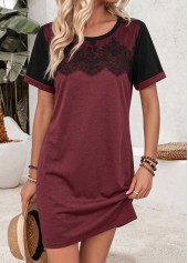 Wine Red Short Tummy Coverage Round Neck Dress