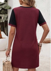 Wine Red Short Tummy Coverage Round Neck Dress | thumb picture 