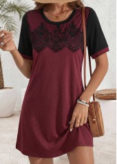 Wine Red Short Tummy Coverage Round Neck Dress | thumb picture 
