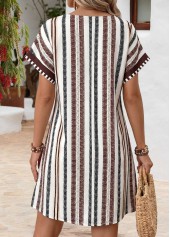 Multi Color Striped Short Tummy Coverage Split Neck Dress | thumb picture 