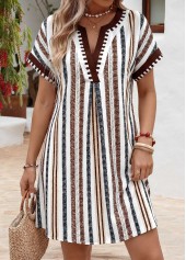 Multi Color Striped Short Tummy Coverage Split Neck Dress | thumb picture 
