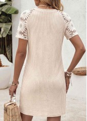 Beige Short Patchwork Round Neck Dress | thumb picture 