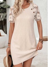Beige Short Patchwork Round Neck Dress | thumb picture 