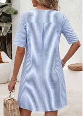 Light Blue Striped Short Frill V Neck Dress | thumb picture 