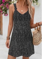Black Short Tie Sleeveless V Neck Dress